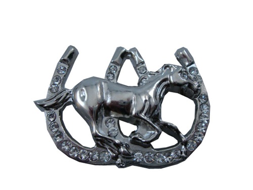 Chrome Horse and Horseshoe Belt Buckle