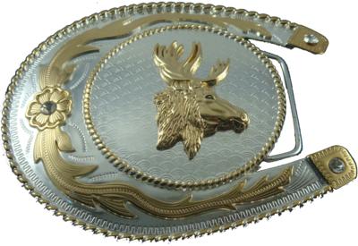 moose on horse shoe big two tone belt buckle western beltbuckle style