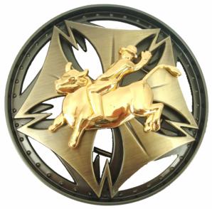 western beltbuckle bull rider cutout on spinning wheel belt buckle