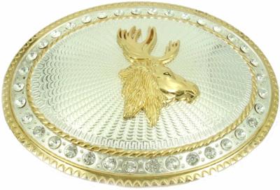 deer head with stones on oval big two tone belt buckle western beltbuckle style