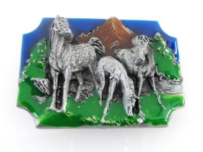 horse herd eating on the wild belt buckle western beltbuckle style