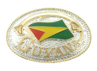 guyana oval flag two tone belt buckle