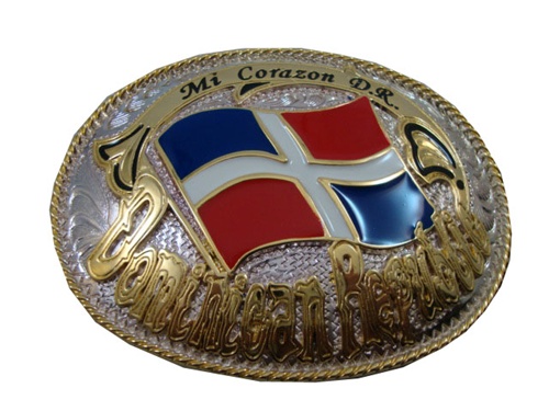 Western Style Dominican Republic Flag Belt Buckle