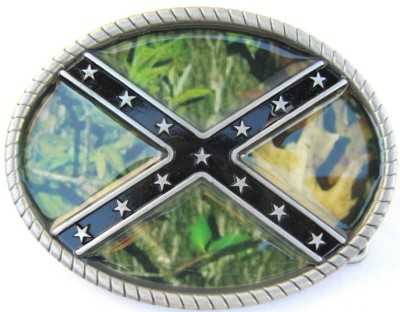 rebel flag camouflage oval belt buckle