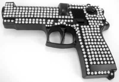 gun with stones cutout black belt buckle