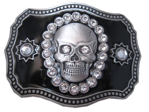 Skull in Black with Stones Belt Buckle