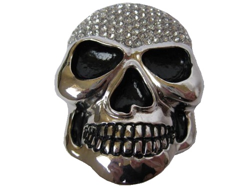 Chrome and Rhinestone Skull Belt Buckle