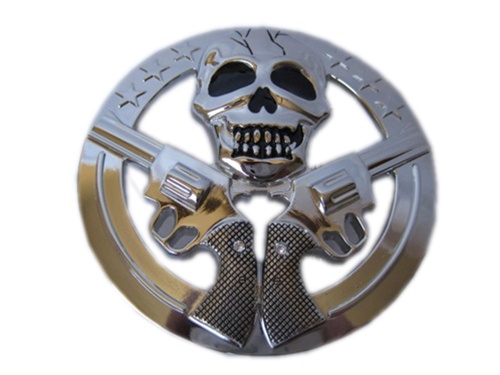 Chrome Skull with Revolvers Belt Buckle