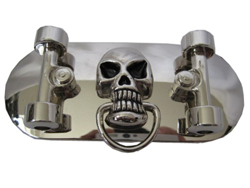 Skateboard with Skull Belt Buckle